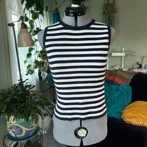 Gap Navy White Striped Ribbed Tank Top Sleeveless Cotton Knit XS